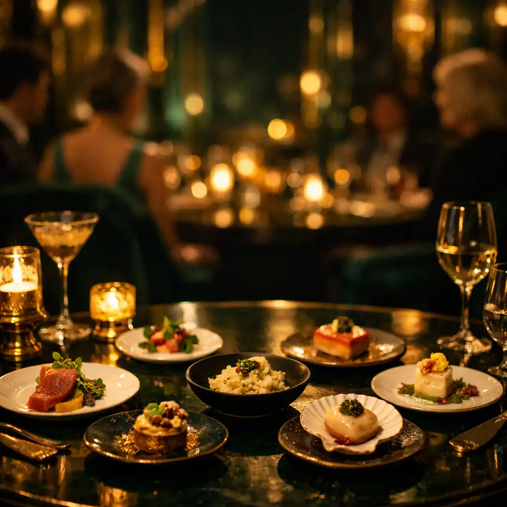 Elegancki stół degustacyjny w restauracji wieczorem