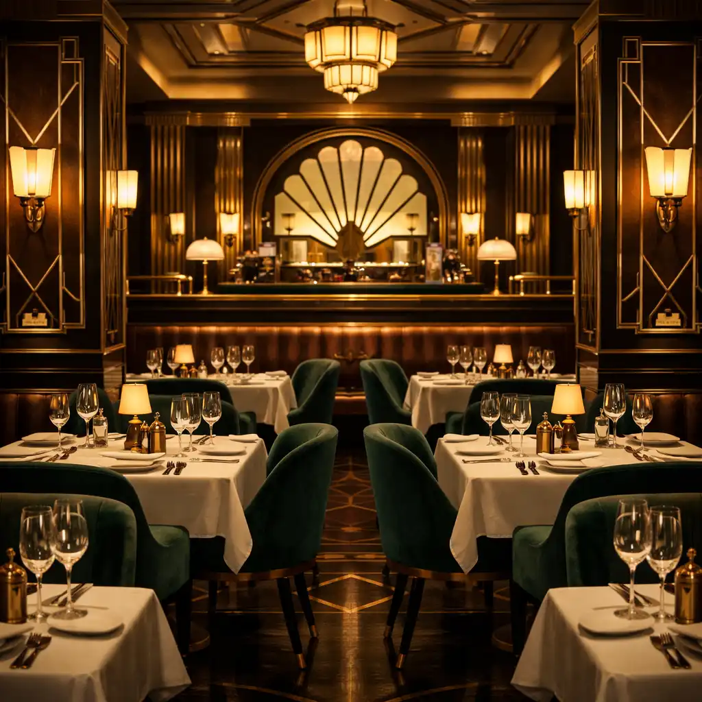 Eleganckie wnętrze restauracji Art Deco